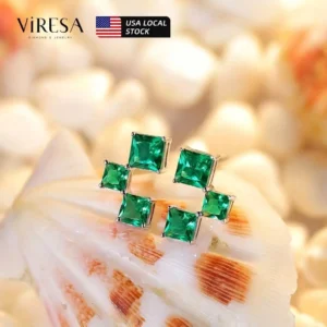 VIRESA Earrings Lab Grown Emerald 925 Sterling Silver Green