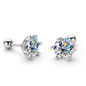 925 Sterling Silver 0.5-2 Carat 6 Claw Earrings with 2 Moissanite Fashion Casual High-End Design for Ladies and Girlfriends