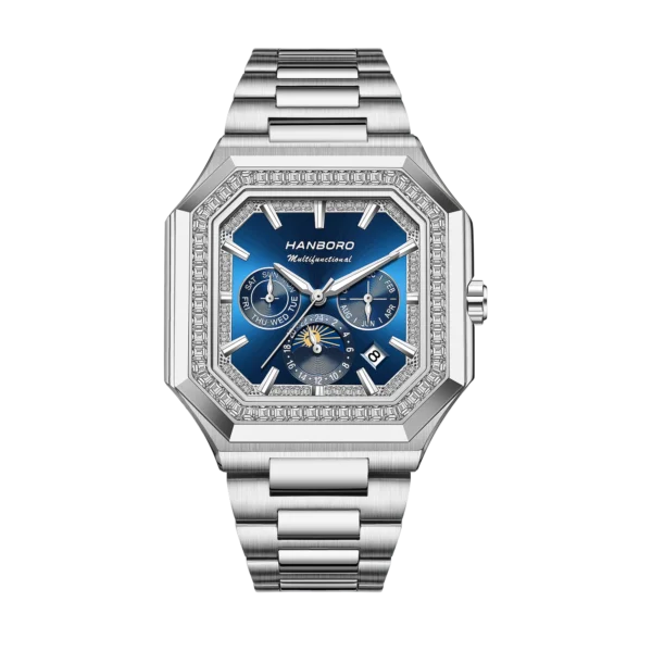 HANBORO Men’s Watch-Fully Automatic Mechanical Watch Luminous Square Dial Stainless Steel 10ATM Water Resistance