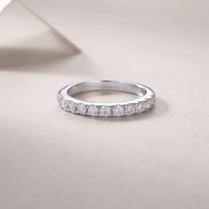 Elegant Half Circle Prong Moissanite Stack Ring Tarnish Resistant S925 Silver Band Platinum Plated Custom Size Ladies Bridal