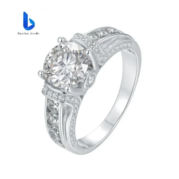Luxury Dainty Designer 925 Sterling Silver Gold Plated 3CT VVS1 Round Brilliant Cut Moissanite Marriage Rings