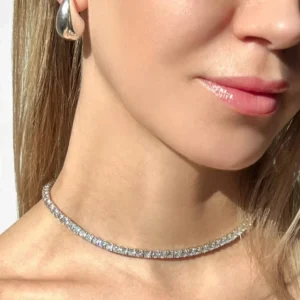 3mm Width 925 Silver Moissanite Tennis Necklace Delicate Sparkling