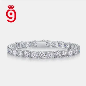 Fine Jewelry Women’s 925 Sterling Silver Tennis Chain Bracelet with Round Moissanite Fashion Charm Women Hip Hop Bracelets