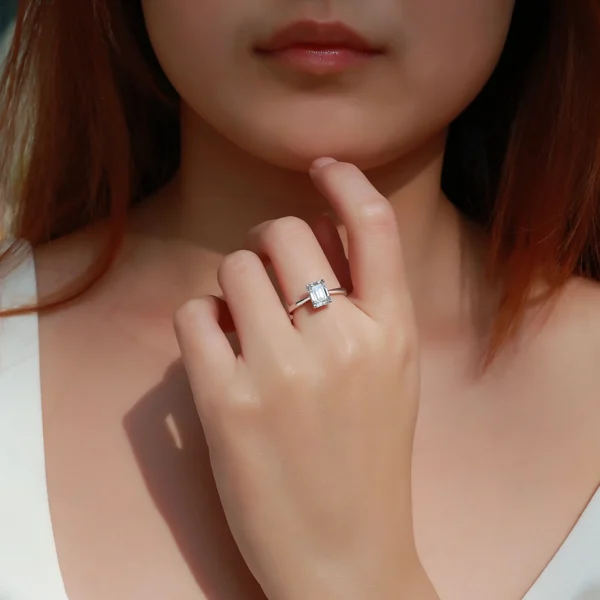 2.0 CTW Emerald Cut Moissanite Solitaire S925 Sterling Silver Ring