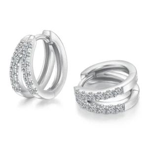 Fashion Jewelry VVS Moissanite Earring 925 Sterling Silver 18k White Gold Plated 2mm Round Cut Moissanite Hoop Earrings