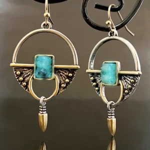 Vintage Bullet Shape Blue Stone Drop Earrings Women Creative Fashion Jewelry
