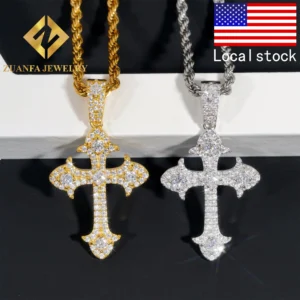 New Arrival Hip Hop Pass Diamond Tester Iced Out Fire Jewelry 925 Sterling Silver Fashion Cross Pendant Necklaces Charms for Men