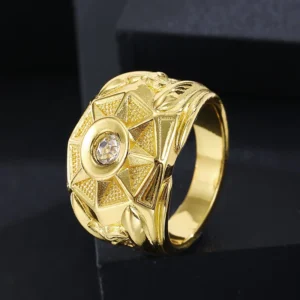 Gold Tone Zircon Business Ring for Men Elegant Fashion Finger Jewelry