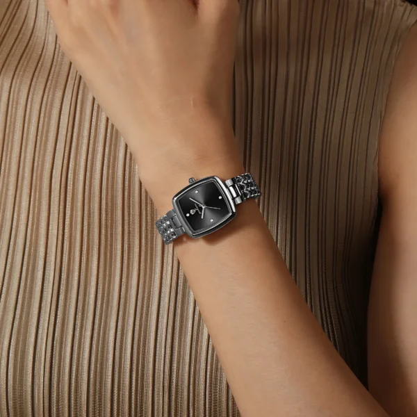 Minimalist Silver Square Stainless Steel Quartz Watch for Women