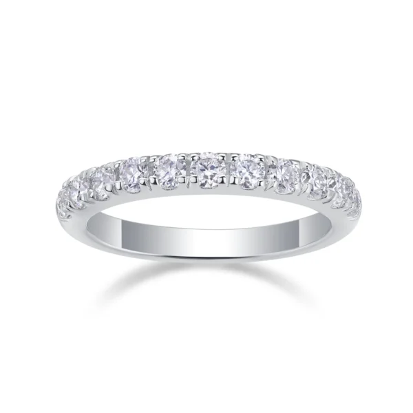 Elegant Half Circle Prong Moissanite Stack Ring Tarnish Resistant S925 Silver Band Platinum Plated Custom Size Ladies Bridal