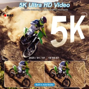 1Pc Black D0100X3LQGT 5K 75MP Digital Video Camera with Anti-Shake WiFi Vlogging Features; 9 Shooting Modes 18X Zoom Fill Light