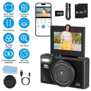 5K 75MP WiFi Digital Video Camera with Anti-Shake
