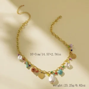 Elegant Natural Stone Rice Bead Shell Pendant Necklace for Women Colorful Alloy Geometric Jewelry Fashion Pendant Necklaces